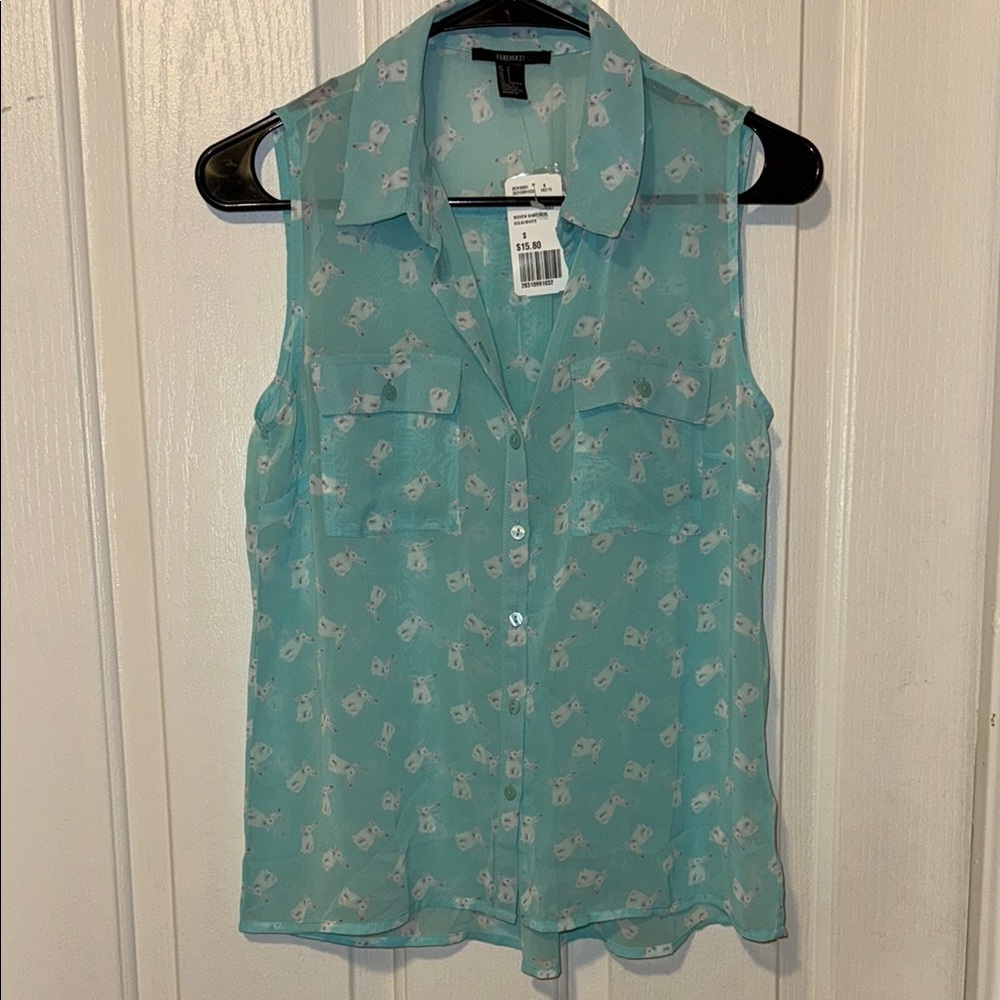 💰Sheer Turquoise Sleeveless Blouse NWT
